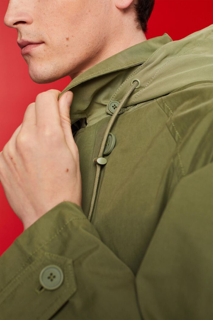 Short, hooded trench coat, OLIVE, detail image number 2