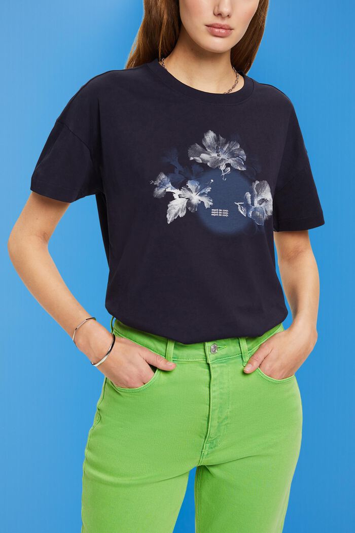 純棉印花T恤, 海軍藍, detail image number 4