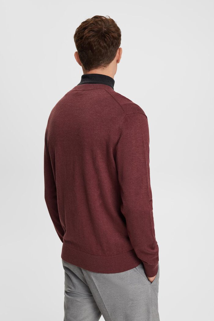 V-neck knit sweater, BORDEAUX RED, detail image number 3