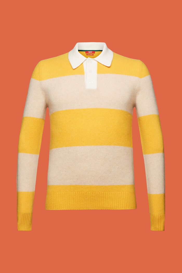 Rugby Stripe Cashmere Polo Sweater, YELLOW, detail image number 7