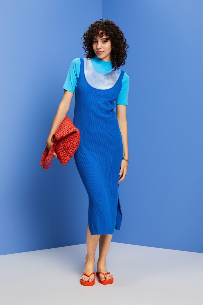‌亞麻混紡羅紋針織連身裙, 藍色, detail image number 4