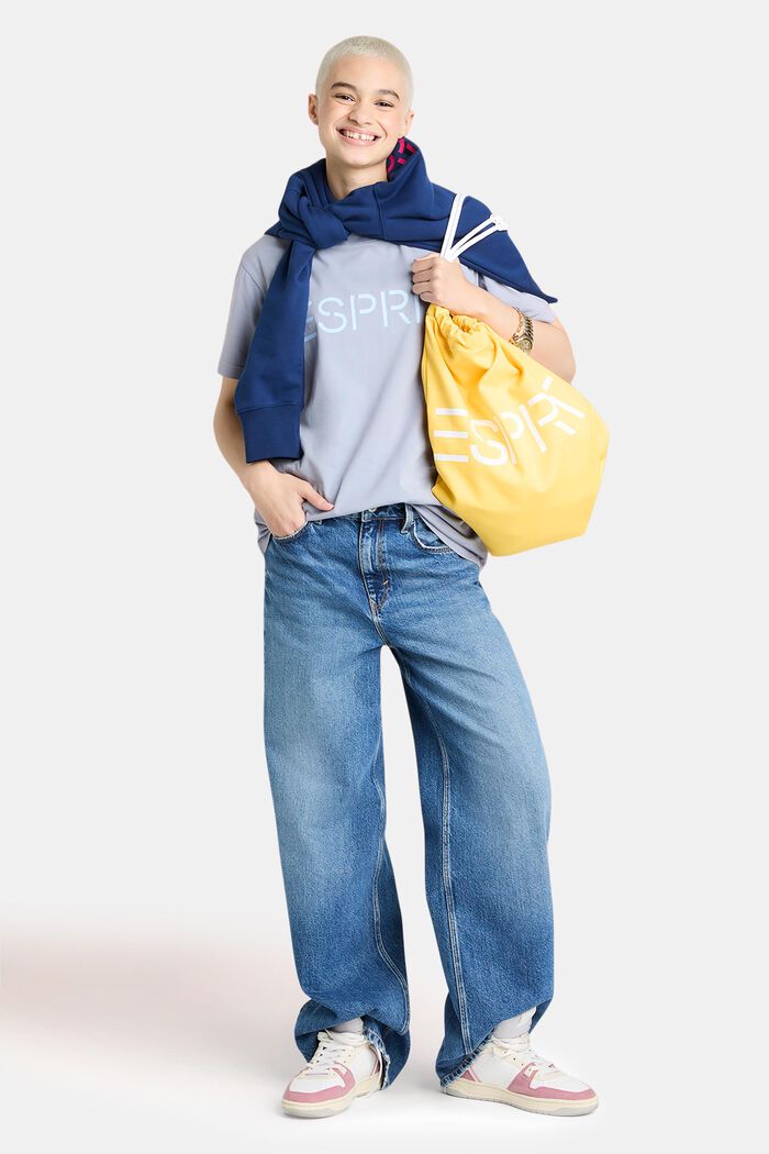 ‌超大廓形棉質平織布LOGO標誌T恤, 淺藍色, detail image number 4