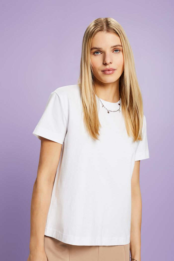 Pima Cotton Crewneck T-Shirt, 白色, detail image number 0