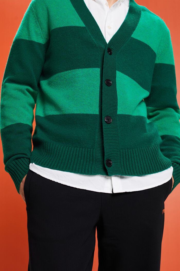 ‌V領橄欖球條紋羊絨開衫, 翡翠綠, detail image number 3