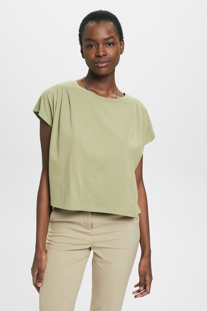 T-shirt with pleated details, LIGHT KHAKI, detail image number 0