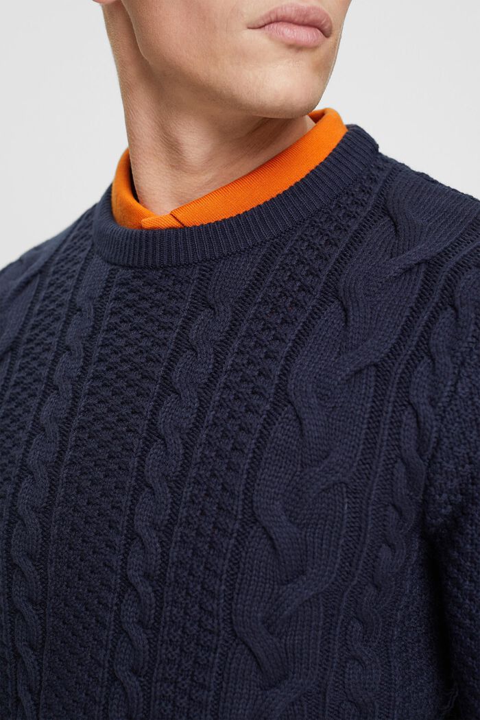 絞花針織毛衣, 海軍藍, detail image number 0