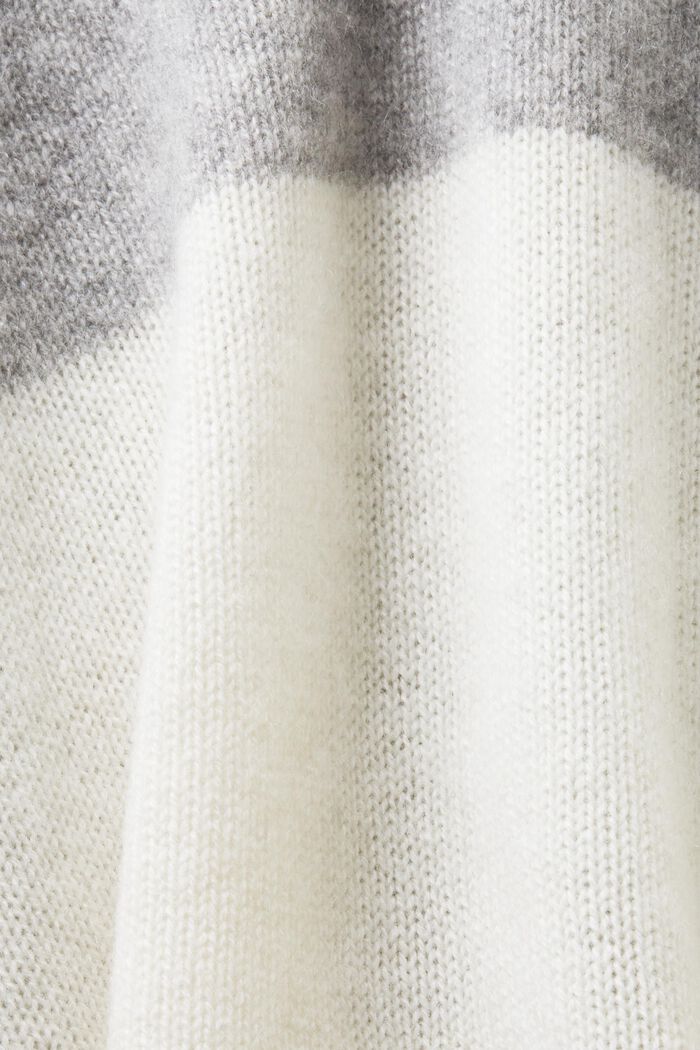 ‌V領橄欖球條紋羊絨毛衣, 淺灰色, detail image number 6