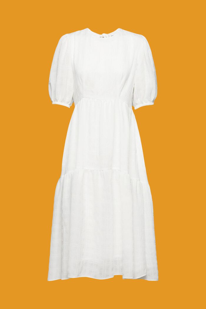 輕質燈籠袖中長款連身裙, 白色, detail image number 5