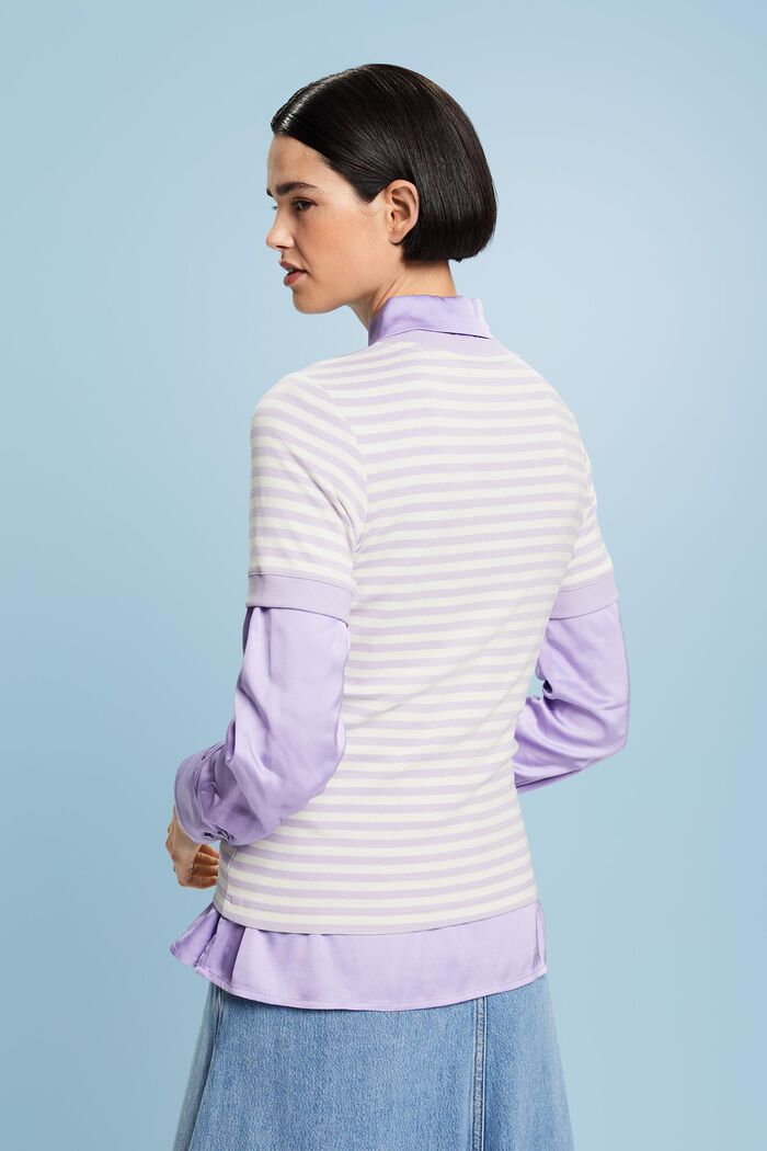 ‌LOGO標誌印花條紋棉質T恤, 淺紫色, detail image number 4