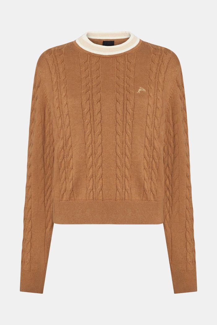 Dolphin Logo Cable Knit Sweater, CARAMEL, detail image number 4