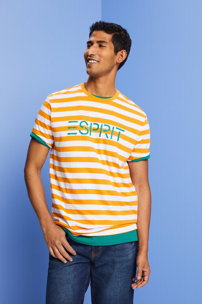 Striped Cotton T-Shirt, ORANGE, detail image number 0