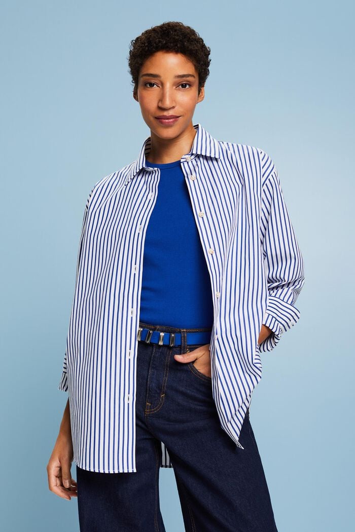 Striped Poplin Shirt, 藍色, detail image number 0