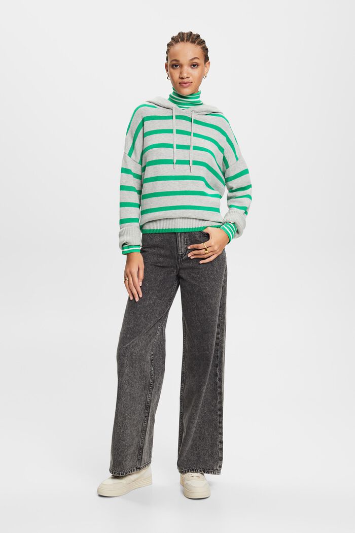 Sweater Hoodie, LIGHT GREY/GREEN, detail image number 0