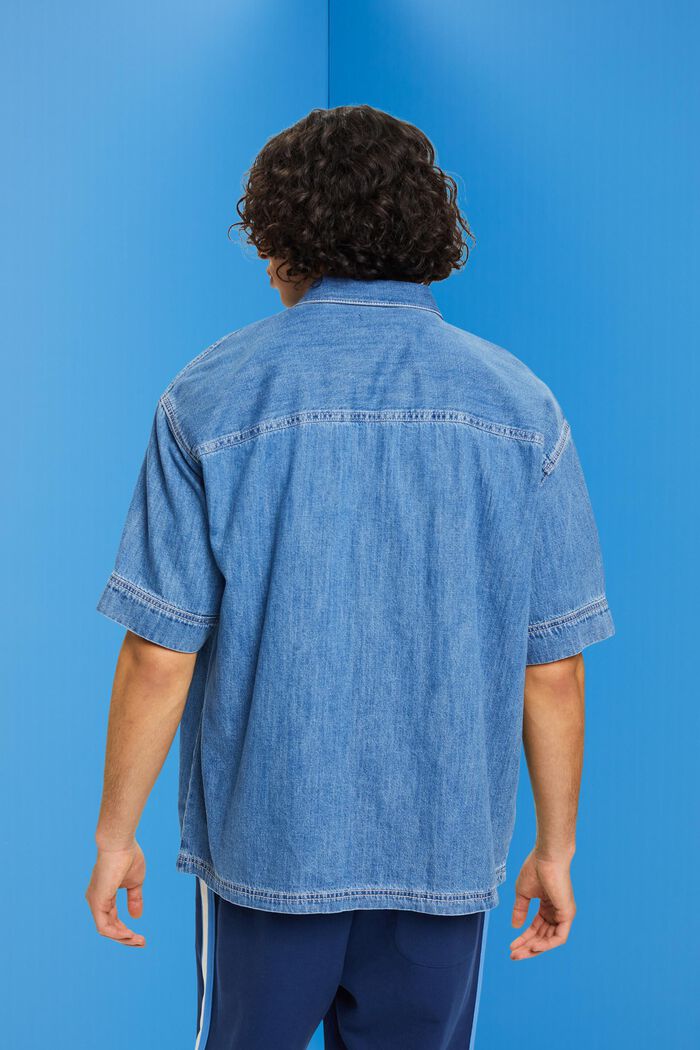 方正版型牛仔短袖恤衫, BLUE MEDIUM WASHED, detail image number 3