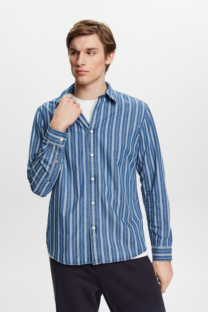 Slim fit denim shirt with stripes, ICE, detail image number 0