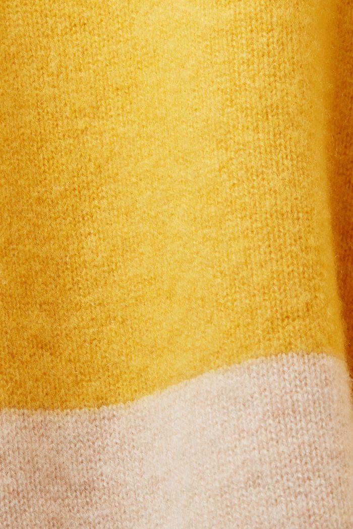‌樽領橄欖球條紋羊絨毛衣, 黃色, detail image number 5