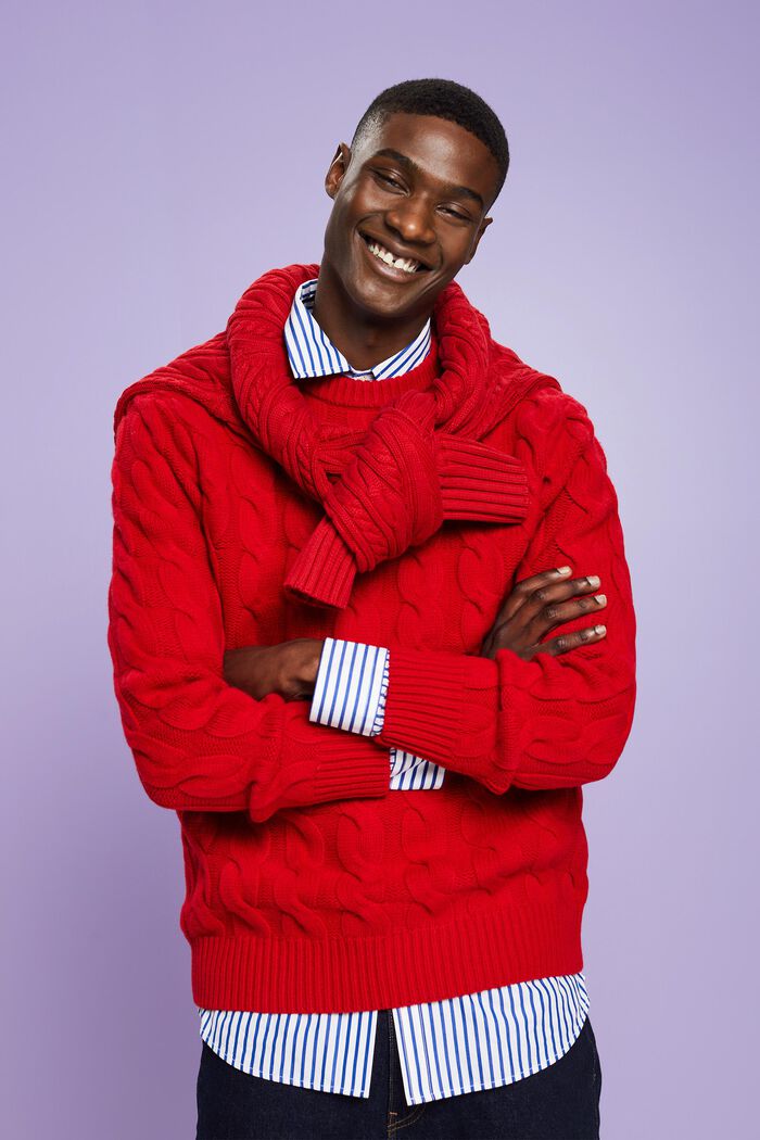 ‌羊毛絞花針織衫, 深紅色, detail image number 2