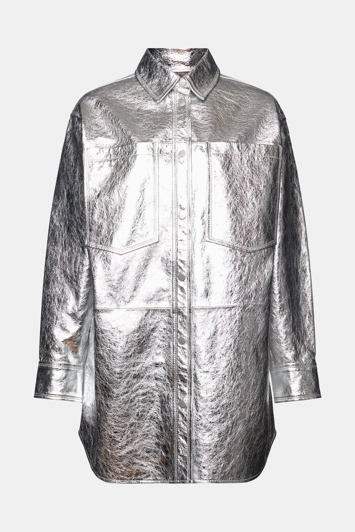 金屬光感皮革襯衫式夾克, 銀色, detail image number 6