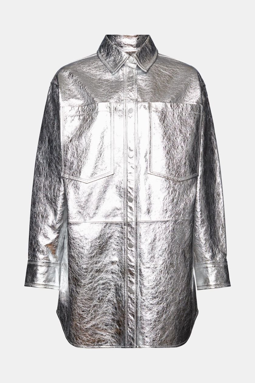 金屬光感皮革襯衫式夾克
