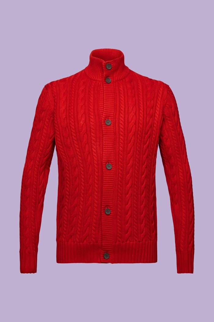 ‌有機棉絞花針織開衫, 深紅色, detail image number 6