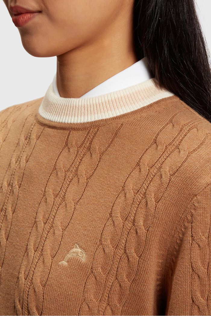 Dolphin Logo Cable Knit Sweater, CARAMEL, detail image number 2