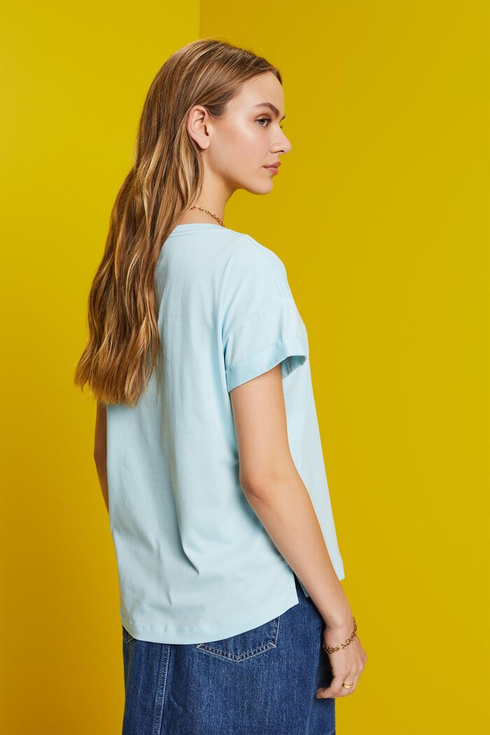 100%純棉刺繡T恤, 藍綠色, detail image number 3