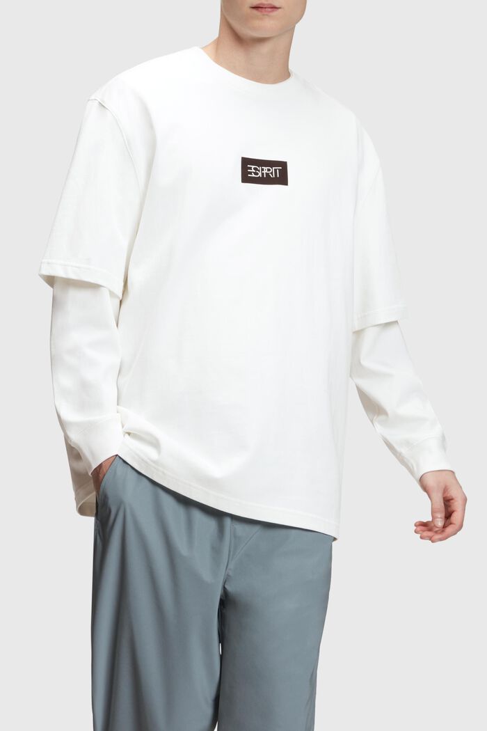 超大廓形雙重袖T恤 , 白色, detail image number 0