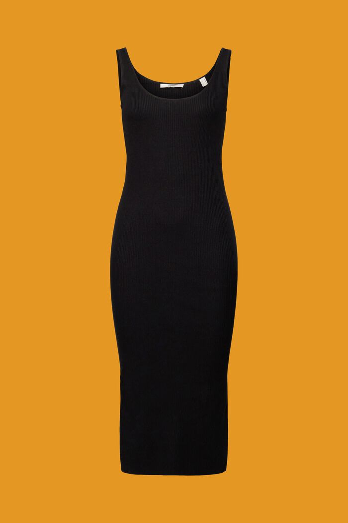 ‌亞麻混紡羅紋針織連身裙, 黑色, detail image number 6