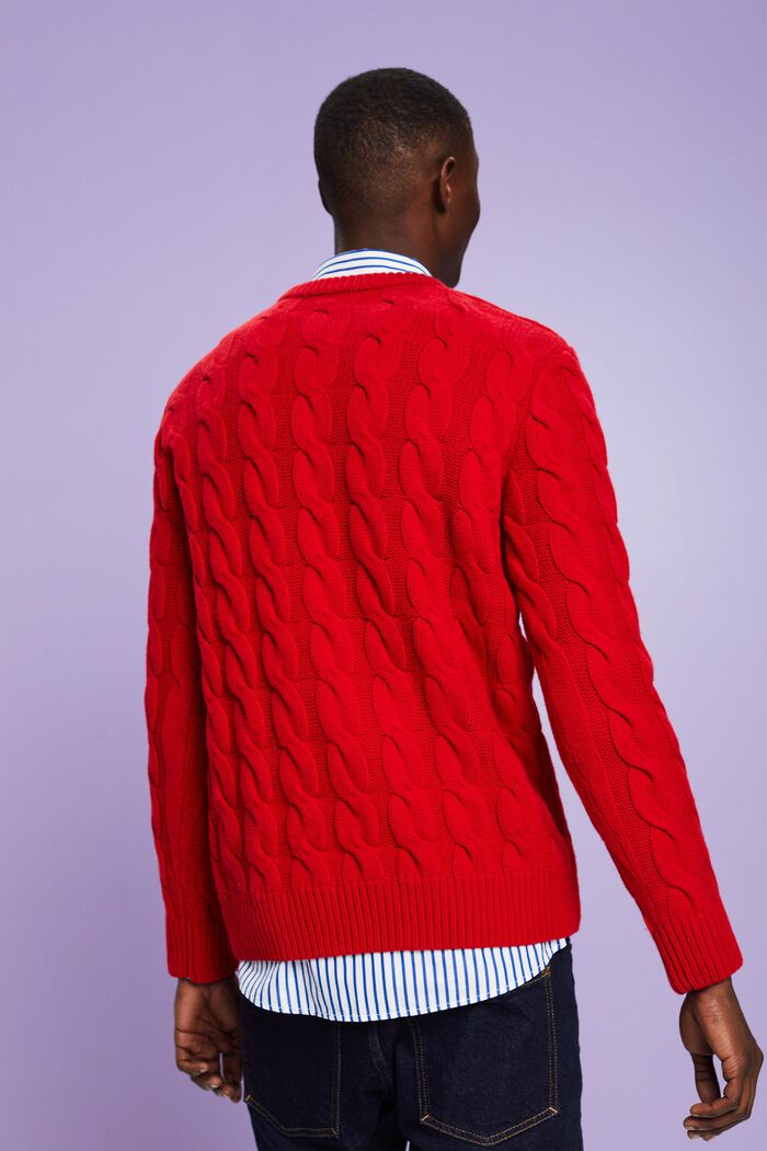 ‌羊毛絞花針織衫, 深紅色, detail image number 4
