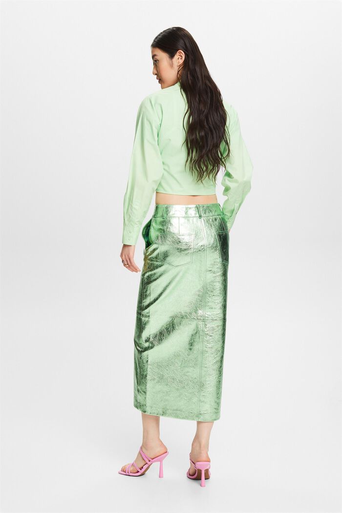 Coated Metallic Leather Skirt, LIGHT AQUA GREEN, detail image number 2