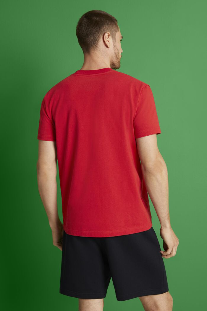 100%純棉厚平織布LOGO標誌T恤, 紅色, detail image number 3