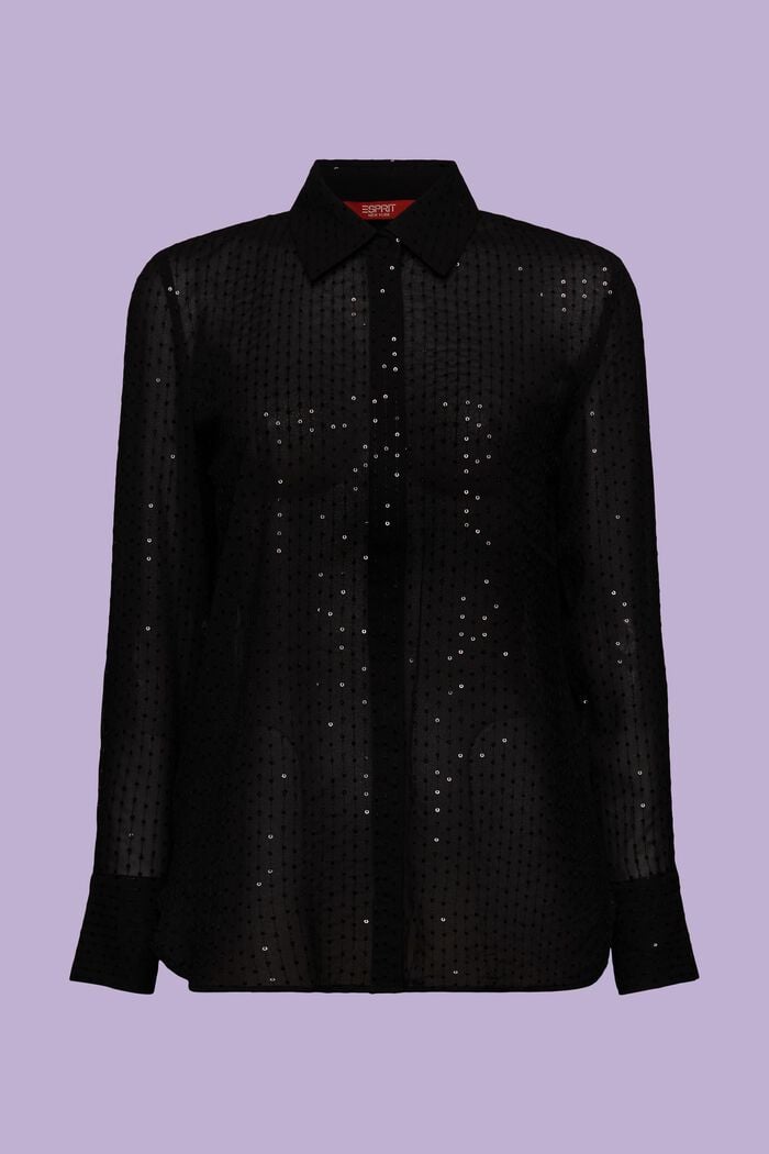 亮片縐綢雪紡恤衫, 黑色, detail image number 6