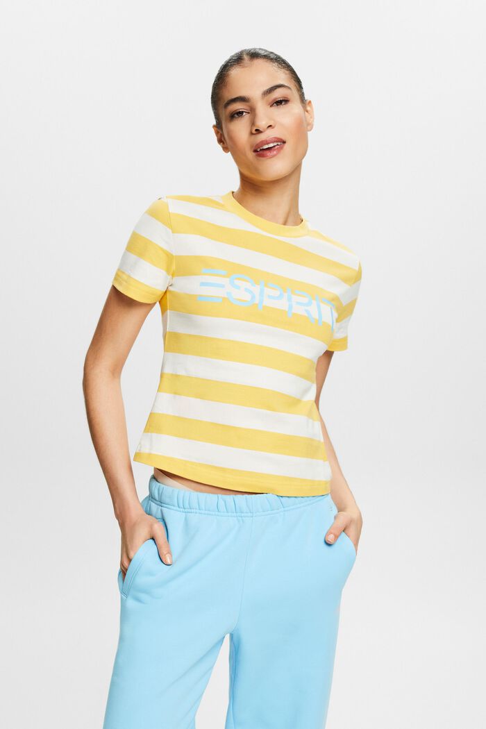 Striped Logo Cotton T-Shirt, SUNFLOWER YELLOW, detail image number 0