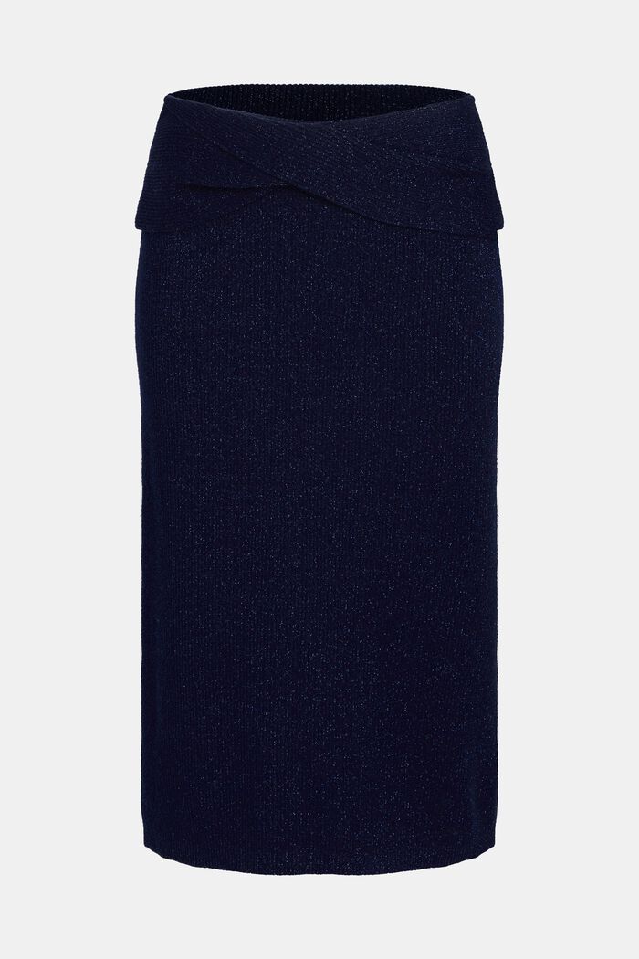Twisted waist metallic ribbed midi skirt, NAVY, detail image number 5