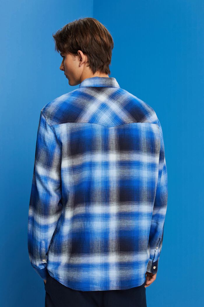 棉麻混紡蘇格蘭格紋恤衫, 藍色, detail image number 3
