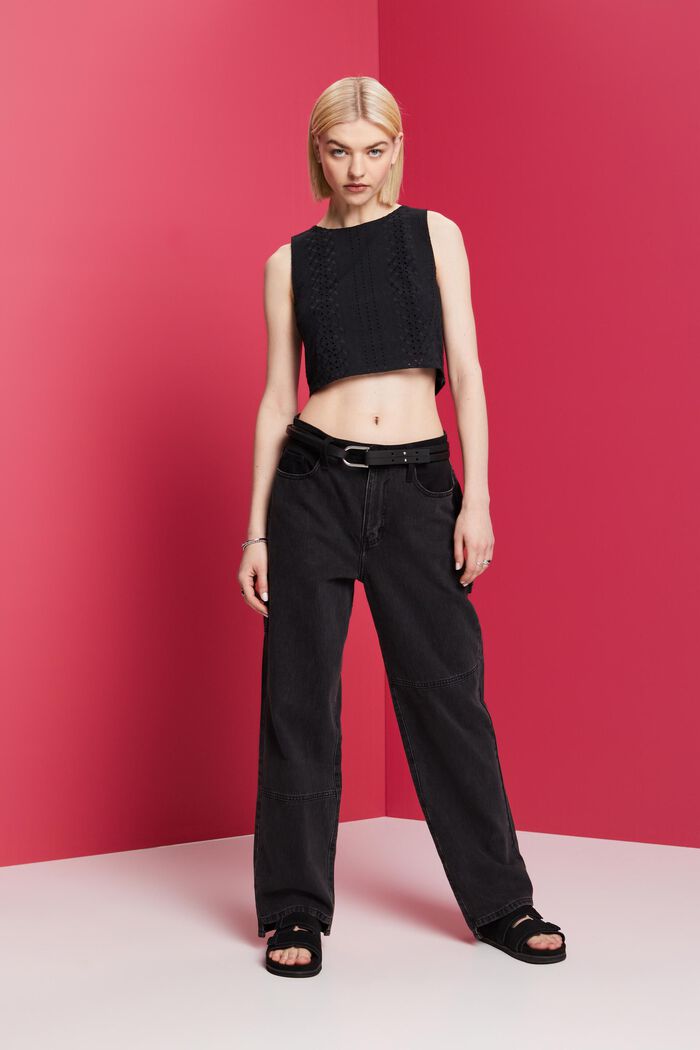 Embroidered crop top, LENZING™ ECOVERO™, BLACK, detail image number 6