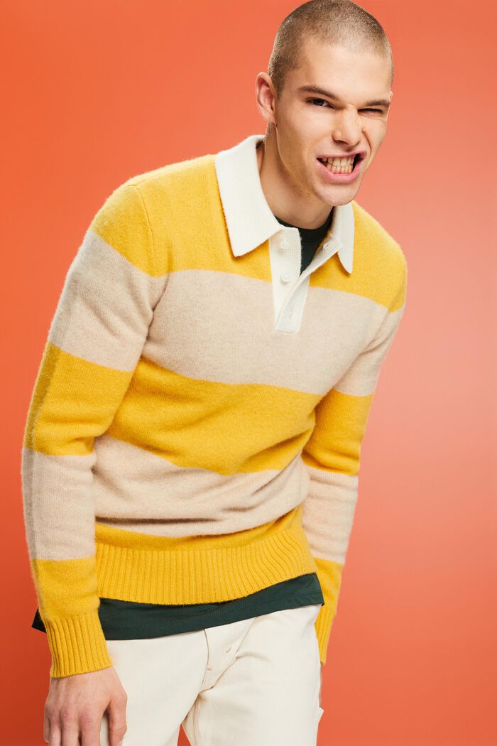 Rugby Stripe Cashmere Polo Sweater, YELLOW, detail image number 1