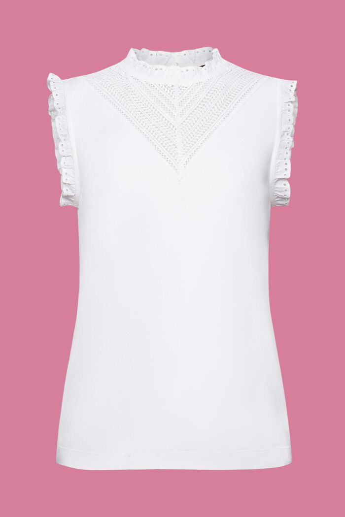 Jersey top with lace inserts, WHITE, detail image number 6