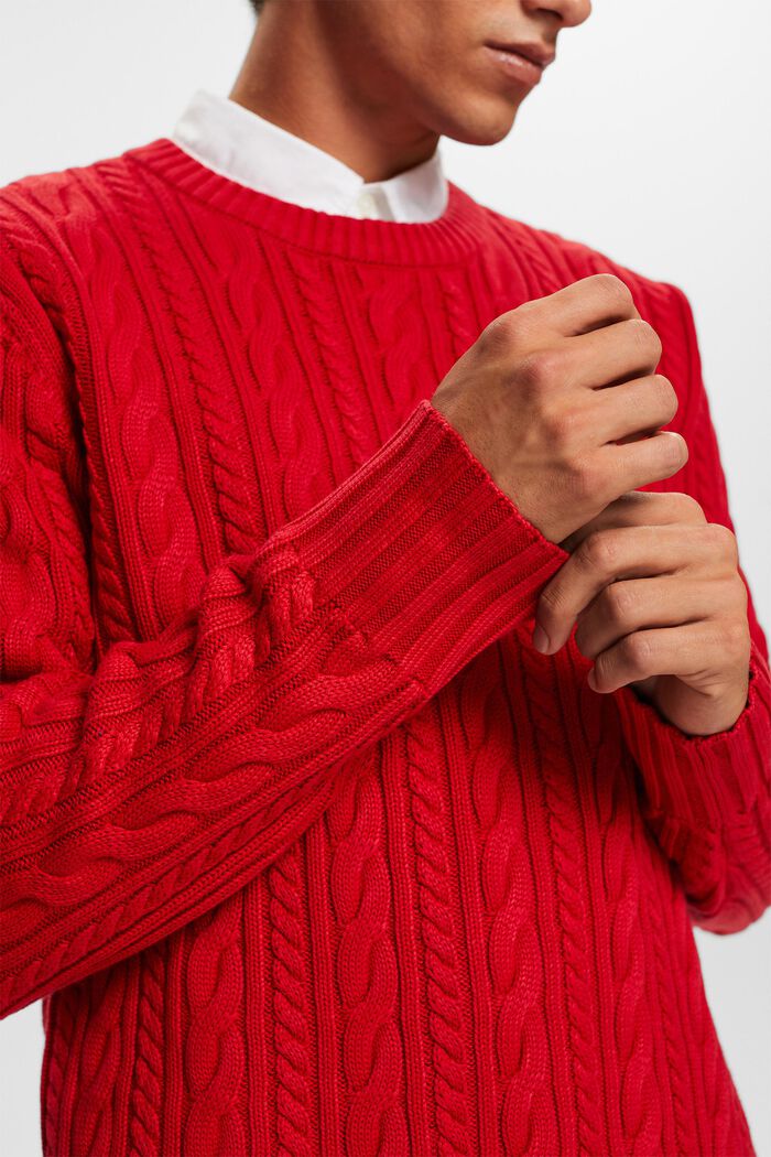棉質絞花針織套頭毛衣, 深紅色, detail image number 1
