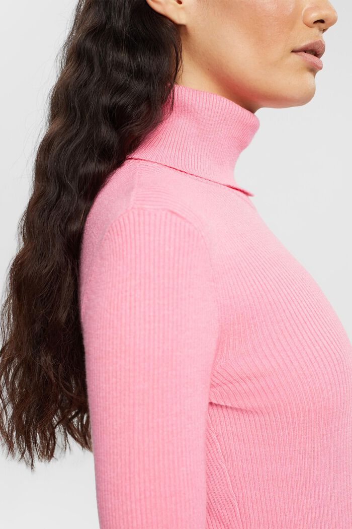 Roll neck ribbed viscose sweater, PINK, detail image number 2