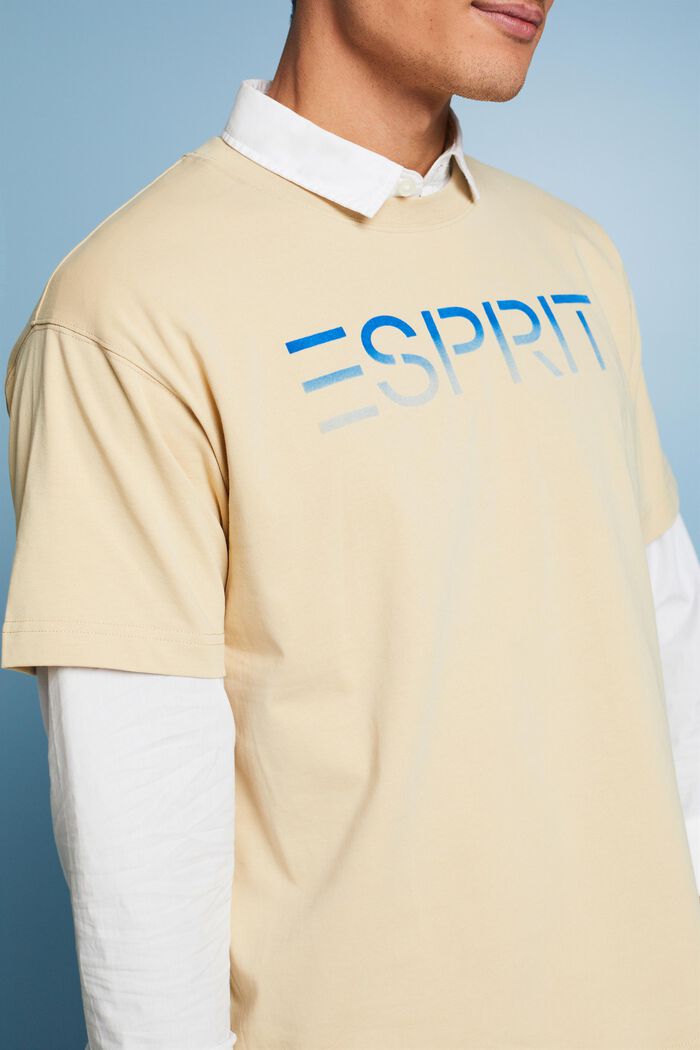 Flocked Logo Appliqué T-Shirt, LIGHT TAUPE, detail image number 3