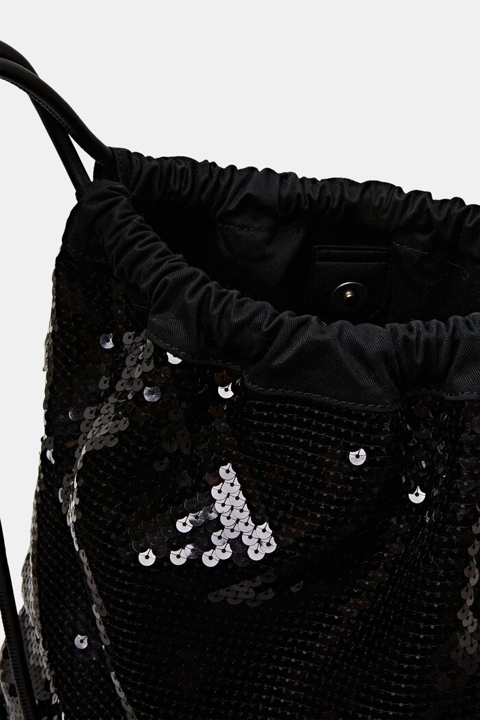 Sequined Drawstring Backpack, BLACK, detail image number 3