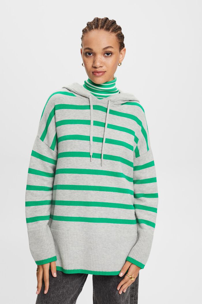 Sweater Hoodie, LIGHT GREY/GREEN, detail image number 2
