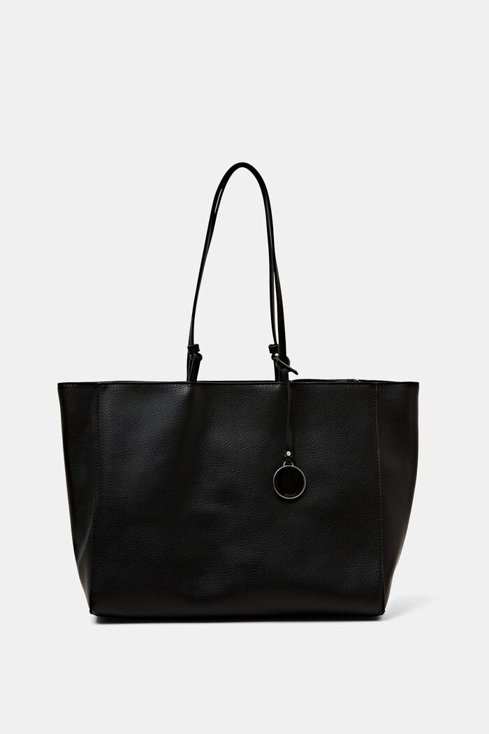 ‌純素皮革購物袋, 黑色, detail image number 0