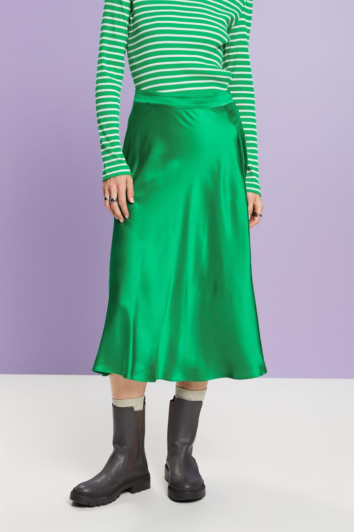 ‌絲質中長款半身裙, 綠色, detail image number 0