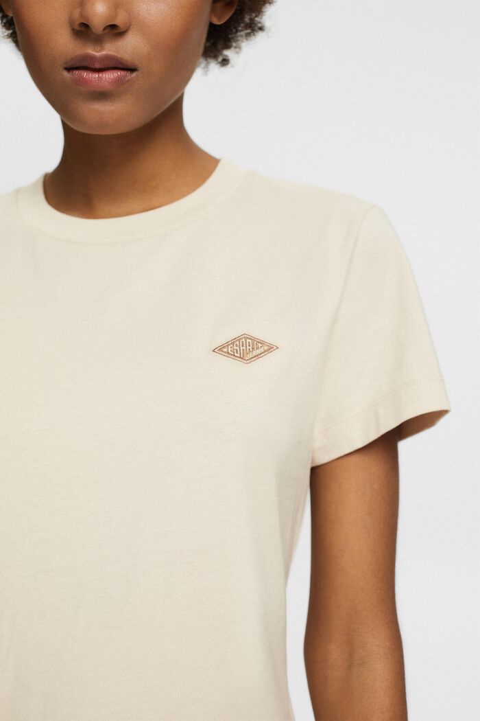 Logo Embroidered Cotton Jersey T-Shirt, LIGHT TAUPE, detail image number 2