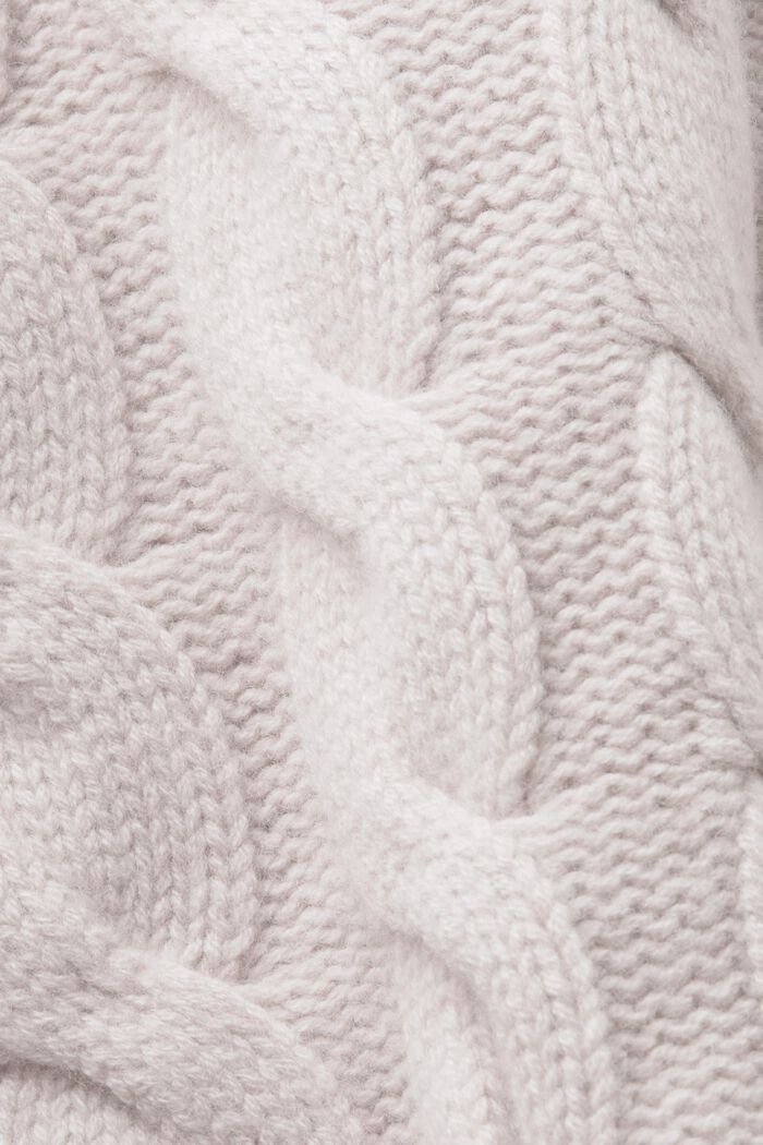 ‌絞花針織羊毛披肩領毛衣, 淺灰褐色, detail image number 5