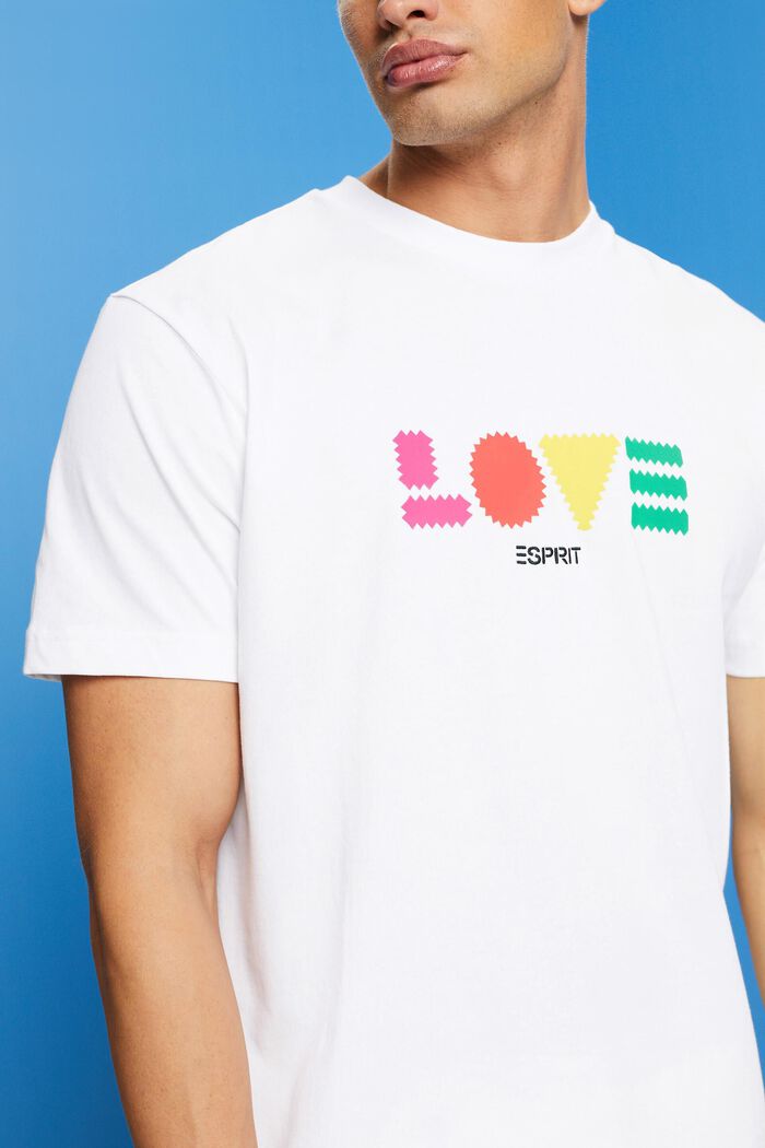 「LOVE」字樣幾何印花有機棉T恤, 白色, detail image number 2