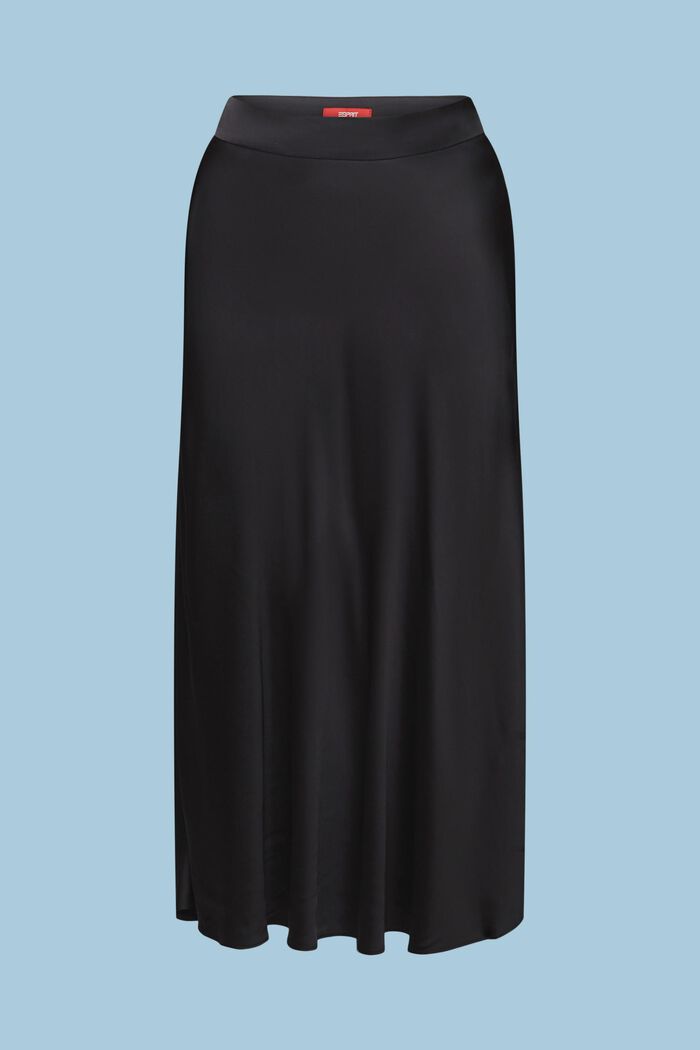 ‌緞面中長款半身裙, 黑色, detail image number 6