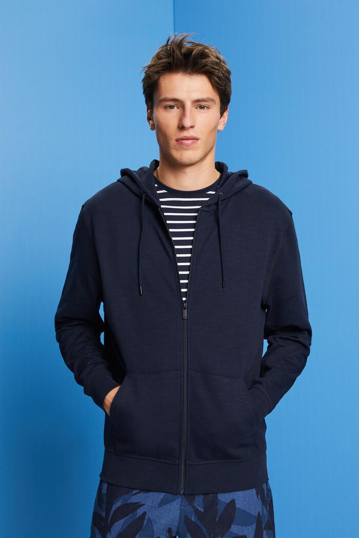 Zipper hoodie, 100% cotton, NAVY, detail image number 0